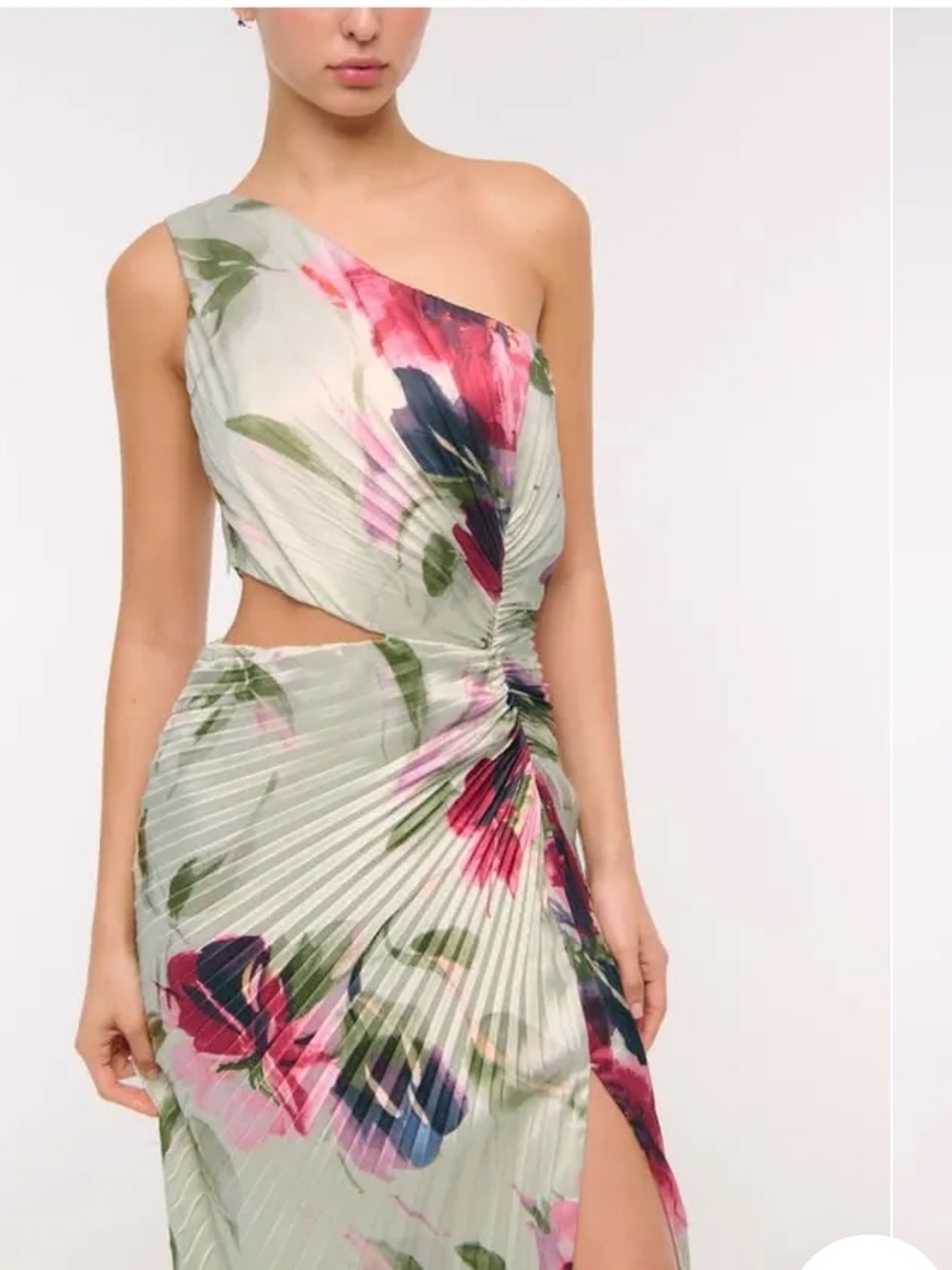 Abercrombie & Fitch One-Shoulder Floral Maxi Dress in Sage, Pink and Navy - Picture 3 of 6